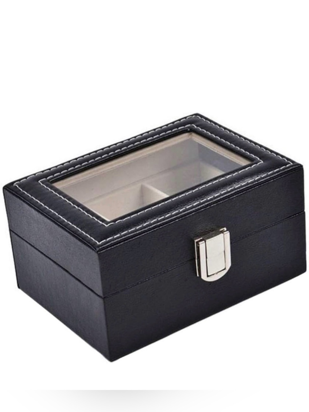 Men's Black Leather Accessory Box with Glass Top